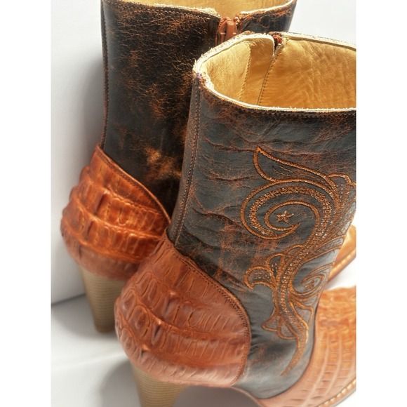 Carrilleras Boots Crocodile 7 Embossed Embroidered Pointed‎ Toe Cowgirl Heels - Picture 7 of 16